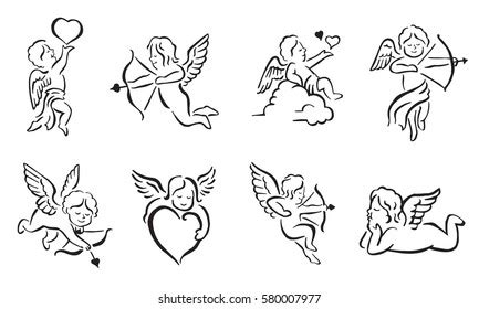 Romantic Black Cupid Tattoo Symbol Set Stock Vector (Royalty Free) 580007977 | Shutterstock