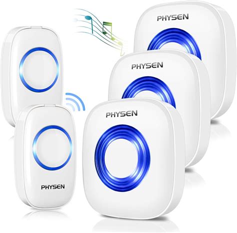 Wireless Doorbell, PHYSEN Waterproof Door Bell Chime Kit with LED Flash, 2 Transmitter and 3 ...