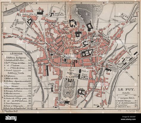 LE PUY-EN-VELAY. Vintage town city map plan. Haute-Loire. Auvergne ...