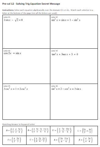 Trig Reciprocal Identities Worksheet