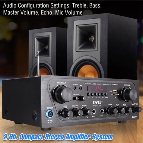 Pyle PTA24BT Bluetooth Home Audio 250 Watt 2 Channel Amplifier Stereo ...