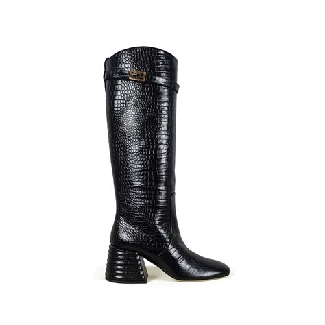 Women's luxury boots - Fendi boots in black crocodile embossed leather