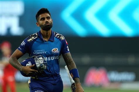 File Photo: Surya Kumar Yadav of Mumbai Indians departs during match 10 of season 13 of the ...