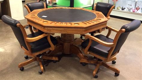 Reversible Top Oak Pedestal Poker Table, 4 Chairs SOLD $1,200 | Poker table, Home, Reversible top