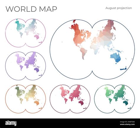 Low Poly World Map Set. August's epicycloidal conformal projection. Collection of the world maps ...