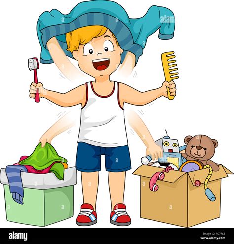 Illustration of a Kid Boy Holding Toothbrush and Comb with Shirt on ...