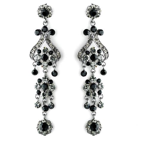 4" Black Rhinestone Chandelier Earrings | Chandelier earrings, Black rhinestone and Black