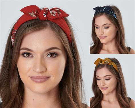 Bow Headband Women Top Knot Vintage Floral Rigid Hair Band