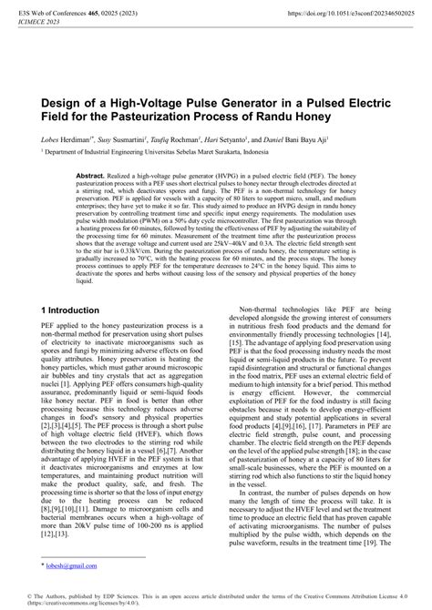 (PDF) Design of a High-Voltage Pulse Generator in a Pulsed Electric ...