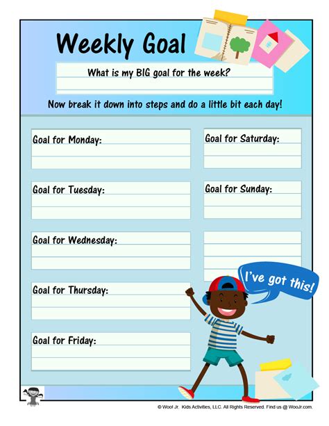 Weekly Goal Setting Planner Sheet | Woo! Jr. Kids Activities