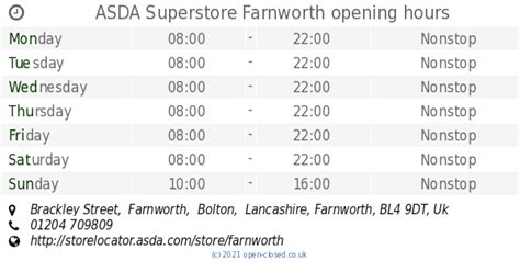 ASDA Superstore Farnworth opening times, Brackley Street, Farnworth ...