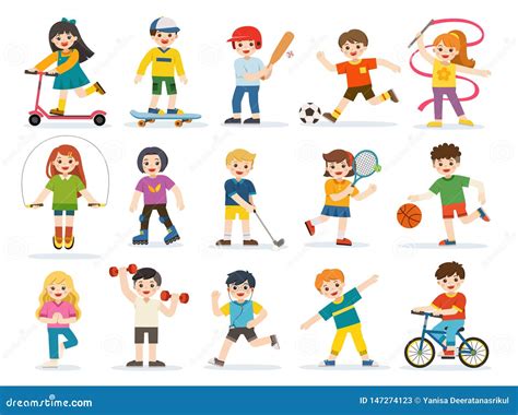 Happy Kids Playing Sportive and Enjoying Different Sports Exercises. Stock Vector - Illustration ...