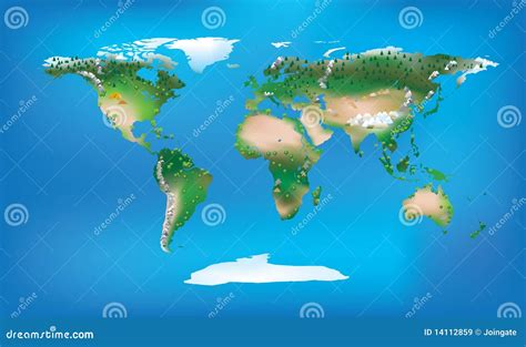 World Map Full Colour and Detailed Land Type Stock Illustration - Illustration of east ...