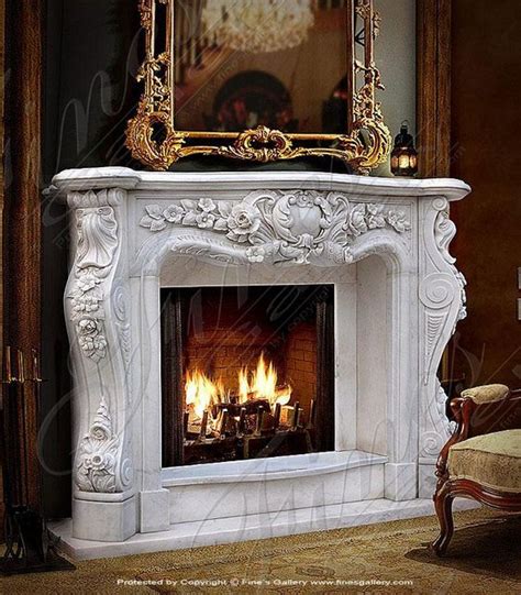 White ornate French fireplace mantel Marble Fireplace Mantel, Fireplace ...