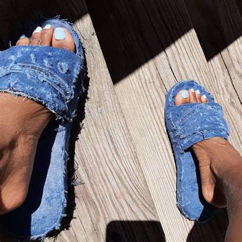 Distressed denim slides | Etsy