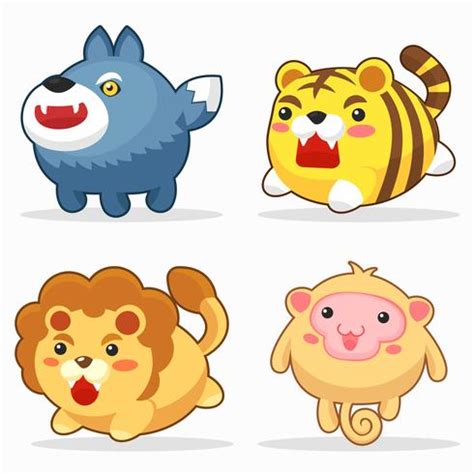 Cute animals funny cartoon character set 540317 Vector Art at Vecteezy