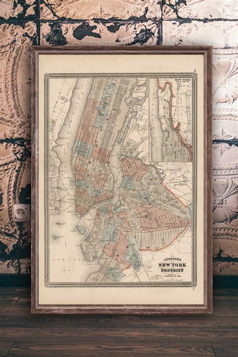 1870 New York City and Brooklyn Map Reprint, NYC Map Reprint 5 Large/xl ...