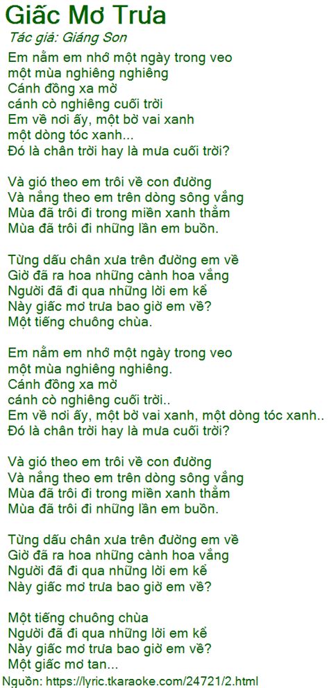 Lời bài hát Giấc Mơ Trưa (Giáng Son) [có nhạc nghe]