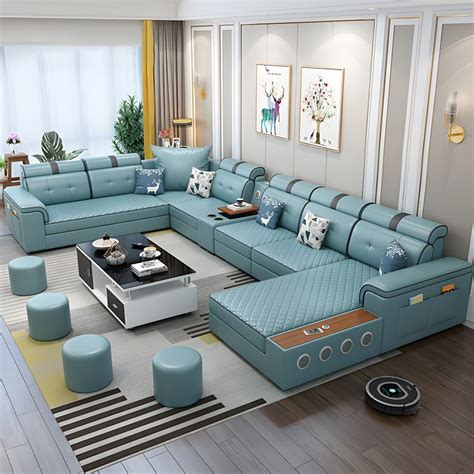 Contemporary Sofa Faux Leather U-Shaped Modular Furniture Sectionals ...