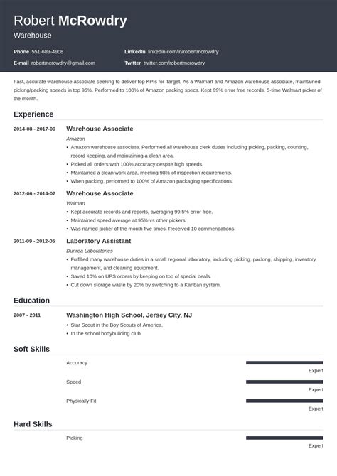 Warehouse Worker Resume Sample