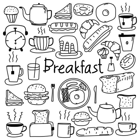 Hand Drawn Doodle Breakfast Clipart Doodle Bakery Clipart | Etsy