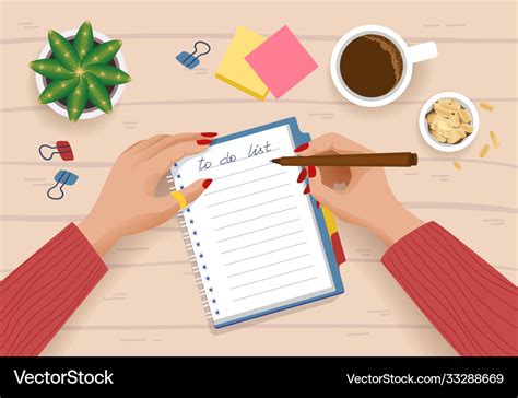 To do list top view cartoon character planning Vector Image