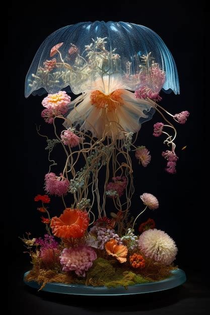 Premium AI Image | A flower arrangement with a jellyfish on it