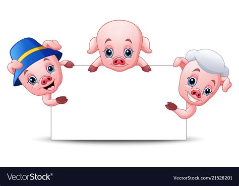 Three little pigs cartoon with blank sign Vector Image