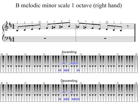 B melodic minor scale 1 octave (right hand) | Piano Fingering Figures