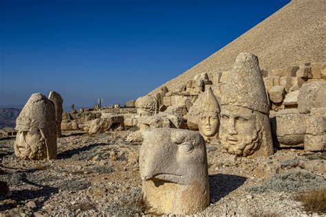 Antique Statues on Nemrut Mountain, Turkey. the UNESCO World Heritage Site at Mount Nemrut Where ...