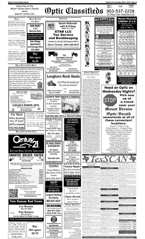 Mount Vernon Optic-Herald (Mount Vernon, Tex.), Vol. 138, No. 40, Ed. 1 Thursday, May 3, 2012 ...