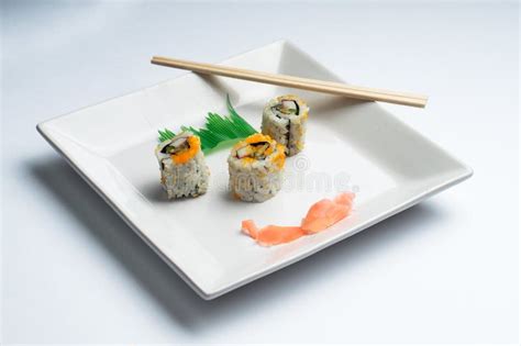 Square Plate Of Sushi Isolated On White Stock Photos - Image: 7234713