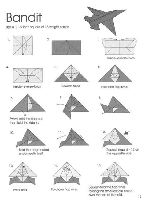 Origami Bandit Airplane - use 7x9 in square paper of 15-weight ...