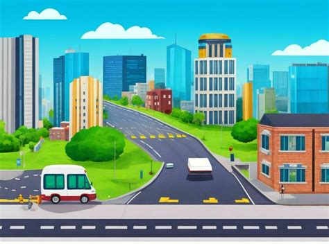 3D Animation Style Free vector City scene with landscape car and ...