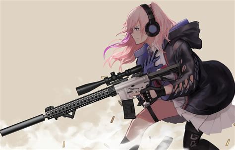 Wallpaper gun, game, pink hair, weapon, anime, pretty, sniper, asian ...