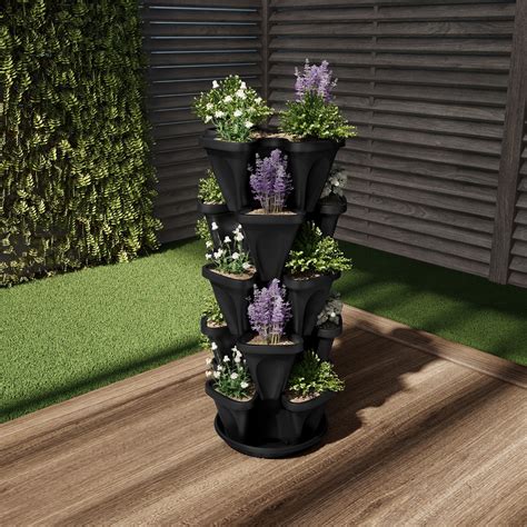 Pure Garden Stacking Planter Tower Five Tier Indoor/Outdoor Vertical ...