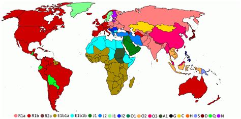 Most common Y-DNA haplogroup by country