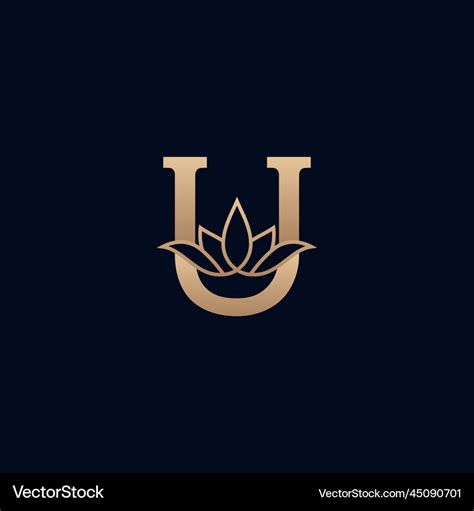 Gold brand logo design with lotus flower letter u Vector Image