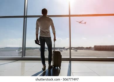 Calm Male Tourist Standing Airport Looking Stock Photo 506777470 ...