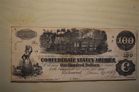 1862 100 Dollar Bill Confederate States Currency Civil War Money ...