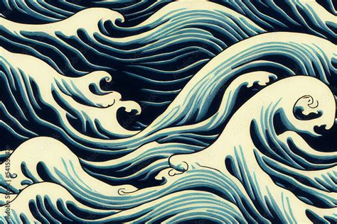 Abstract Waves Pattern inspired by Japanese Ukiyo-e art Style. Stock Illustration | Adobe Stock