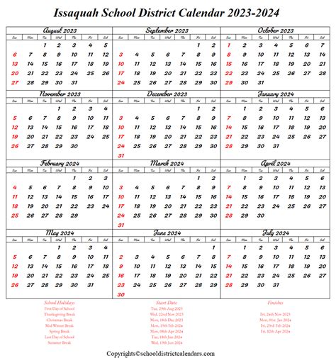 Issaquah School District Calendar Holidays 2023-2024 School District ...