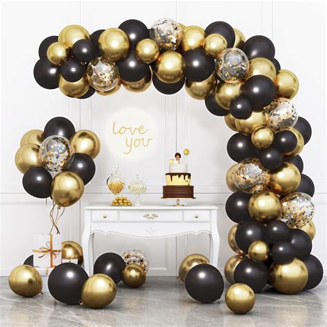 Buy RUBFAC Black and Gold Balloons Garland Arch Kit with Black Gold Confetti Balloons for ...