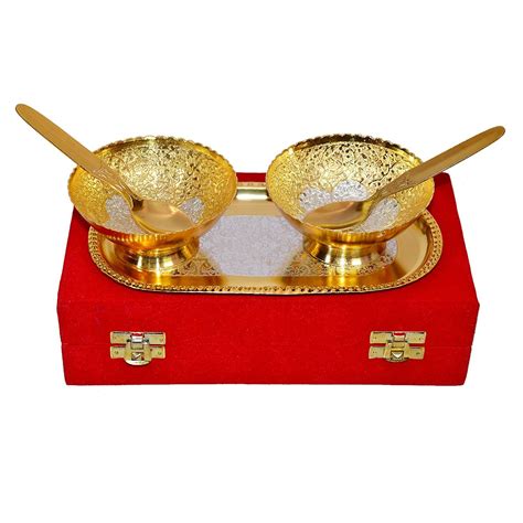 Gold Plated Metal Bowl Set of 5 Pcs with Box Packing – Popli Brass Shop