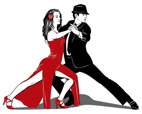 Argentine Tango. Dancing Pair. Woman in red dress, Man in black suit. Vector clipart. 24139185 ...