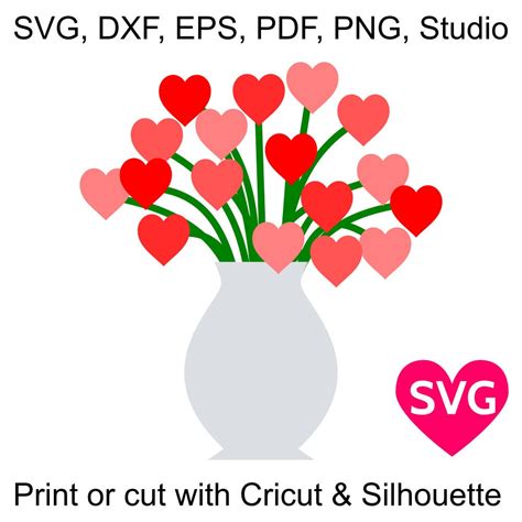 Bouquet of Heart Flowers SVG file to print or cut with Cricut & Silhouette