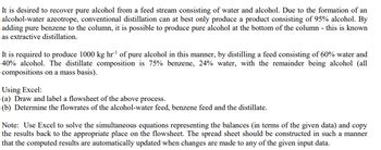 Answered: It is desired to recover pure alcohol… | bartleby