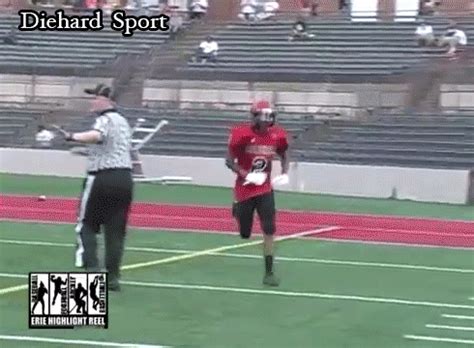 High School football player with chest-bump fail celebration