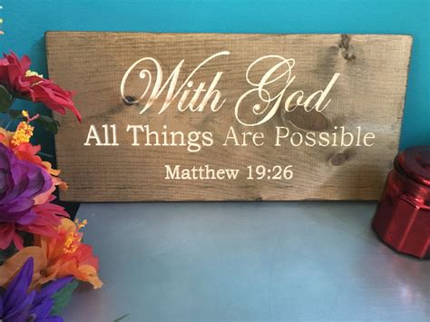 Matthew 19:26 With God all things are possible Bible Verse Wood Sign W ...