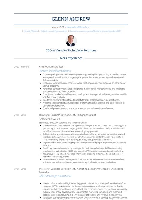 Chief Operating Officer - Resume Samples and Templates | VisualCV